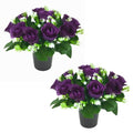 Caliko Set of 2 Grave Flower Pots with Improved Design | Artificial Flowers for Graves in Pots | 12-Head Purple Artificial Flowers | Perfect for Cemetery Decor, Christmas Tributes & Memorial Elegance.