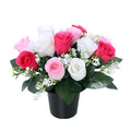 Caliko 25cm Grave Flower Pots Improved Design | Artificial Flowers for Graves in Pots | 12 Head Pink Ivory Cemetery Decorative Artificial Flowers for Christmas & Grave decoration | Grave Ornaments.