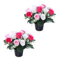 Caliko Set of 2 Artificial Flowers for Graves 25cm | 12 Head Grave Flower Pots | Perfect for Enhancing Memorial & Cemetery Decor | Improved Design for Funeral Elegance (12 Head Pink and Ivory)