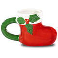 Pk1 Santa Boot Ceramic Christmas Mug | Festive Red & Green Cup with White Gloss Finish & Holly Detail | Perfect for Hot Chocolate, Coffee & Tea | Stocking Filler & Xmas Party Drinkware