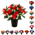 Caliko 25cm Grave Flower Pots with Improved Design | Artificial Flowers for Graves in Pots | 12 Head Red Cemetery Decorative Artificial Flowers for Christmas & Grave decoration.