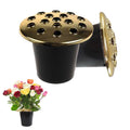 Caliko- Grave Flower Holders Set of 2, Memorial Grave Pots with Gold Lids, Strong Plastic Flower Pots for Graves Insert in Grave-side, Memorial Pots for Graves Decorations. (Pack of 2)