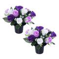 Caliko Set of 2 Artificial Flowers for Graves 25cm | 12 Head Grave Flower Pots | Perfect for Enhancing Memorial & Cemetery Decor | Improved Design for Funeral Elegance (12 Head Purple and Ivory)