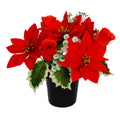 Christmas Artificial Flowers for Graves | Red Poinsettia with Rose Heads| Cemetery Artificial Grave Flower Pots | Durable Grave Pot for Floral Arrangement Decorations