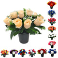 Caliko 25cm Grave Flower Pots with Improved Design | Artificial Flowers for Graves in Pots | 12 Head Peach Cemetery Decorative Artificial Flowers for Christmas & Grave decoration.