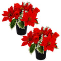Caliko Set of 2 Artificial Flowers for Graves 25cm | 12 Head Grave Flower Pots | Perfect for Enhancing Memorial & Cemetery Decor | Improved Design for Funeral Elegance (Rose and Poinsettia Pot)