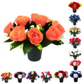 Caliko 25cm Grave Flower Pots with Improved Design | Artificial Flowers for Graves in Pots | 12 Head Orange Cemetery Decorative Artificial Flowers for Christmas & Grave decoration.