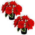 Set of 2 Artificial Flowers for Graves 25cm | 12 Head Grave Flower Pots | Perfect for Enhancing Memorial & Cemetery Decor | Improved Design for Funeral Elegance (Chrysanthemum and Poinsettia Pot)
