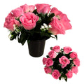 Caliko 25cm Grave Flower Pots with Improved Design | Artificial Flowers for Graves in Pots | 12 Head Pink Color Cemetery Decorative Artificial Flowers for Christmas & Grave decoration.