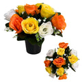 25cm Grave Flower Pots with Improved Design | Artificial Flowers for Graves in Pots | 12 Head Ivory/Orange/White Color Cemetery Decorative Artificial Flowers for Christmas & Grave decoration.