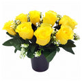 Caliko - Artificial Flowers for Graves - 12 Head Yellow Flower Pots | Perfect for Enhancing Memorial & Cemetery Decor | Improved Design for Funeral Elegance and Lasting Tribute.