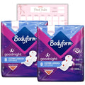Body Form Ultra Goodnight Sanitary Towels with Wings, 16 (8 x 2 Packs) Period Pads for Night use, Super Heavy Flow, Cour-V Ultra Night wtth Caliko Period Tracker