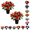 Caliko Set of 2 Grave Flower Pots with Improved Design | Artificial Flowers for Graves in Pots | 12-Head Red Artificial Flowers | Perfect for Cemetery Decor, Christmas Tributes & Memorial Elegance.