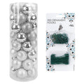 6CM/3CM 40 Pcs with 200 Bauble Hooks Christmas Baubles Multiple Variation in Silver | Shatterproof Glitter Christmas Baubles | Elegant Hanging Ornament Balls for Xmas Tree & Festive Holiday Décor.