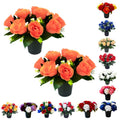 Set of 2 Grave Flower Pots with Improved Design | Artificial Flowers for Graves in Pots | 12-Head Orange Artificial Flowers | Perfect for Cemetery Decor, Christmas Tributes & Memorial Elegance.