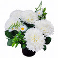 Caliko 25cm Artificial Flower Pots for Graves | Grave Flowers Pots with Improved Design | Chrysanthemum Daisies White Perfect for Memorial Funeral & Cemetery Decoration.