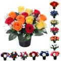 Caliko 25cm Grave Flower Pots with Improved Design | Artificial Flowers for Graves in Pots | 12 Head Multi Color Cemetery Decorative Artificial Flowers for Christmas & Grave decoration.