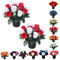 Caliko Set of 2 Grave Flower Pots with Improved Design | Artificial Flowers for Graves in Pots | 12-Head Red & Ivory Artificial Flowers | Perfect for Cemetery Decor, Xmas Tributes & Memorial Elegance.