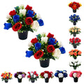 Caliko Set of 2 Grave Flower Pots with Improved Design | 12-Head Red White & Blue Artificial Flowers | Artificial Flowers for Graves in Pots | Perfect for Cemetery Decor & Memorial Elegance.
