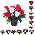 Caliko 25cm Grave Flower Pots with Improved Design | Artificial Flowers for Graves in Pots | 12 Head Red and Ivory Cemetery Decorative Artificial Flowers for Christmas & Grave decoration.