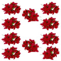 Caliko Pack of 10 Red Poinsettia Artificial Flowers Snow-Kissed Bushes 34cm 7 Heads of Silken Blooms for a Red Christmas poinsettia Wonderland - Your Signature Xmas Elegance.