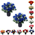 Caliko Set of 2 Grave Flower Pots with Improved Design | Artificial Flowers for Graves in Pots | 12-Head Blue Artificial Flowers | Perfect for Cemetery Decor, Christmas Tributes & Memorial Elegance.